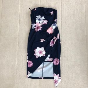 Jean Jail strapless Navy Blue flower pattern dress
